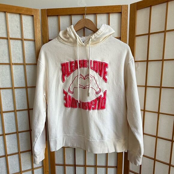 Sandro Lowin Appliqued Embroidered Cotton-Fleece Hoodie in Neutrals | Small - Picture 1 of 12